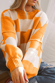Womens Checkerboard Knit Sweater For Cozy Warmth Everyday - OKOHOKO™ FASHION
