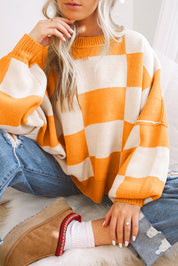 Womens Checkerboard Knit Sweater For Cozy Warmth Everyday - OKOHOKO™ FASHION