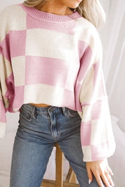 Womens Checkerboard Knit Sweater For Cozy Warmth Everyday - OKOHOKO™ FASHION