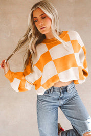 Womens Checkerboard Knit Sweater For Cozy Warmth Everyday - OKOHOKO™ FASHION