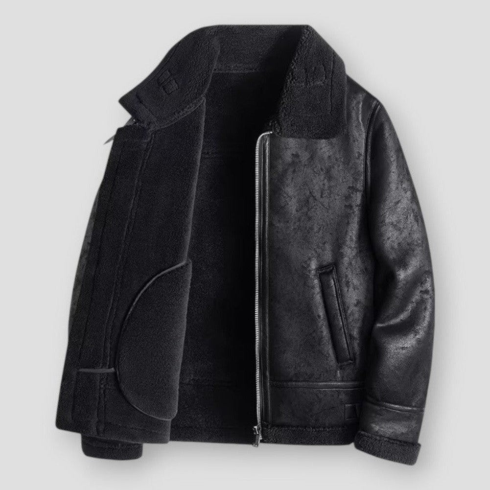 Lamb Wool Leather Jacket For Men Warm Winter Outerwear - OKOHOKO™ FASHION