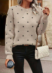 Polka Dot Knit Sweater For Women Soft Cozy Pullover - OKOHOKO™ FASHION