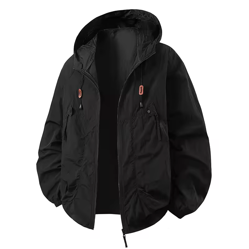 Waterproof Hooded Walking Jacket Lightweight All Weather Black Jacket & Coats