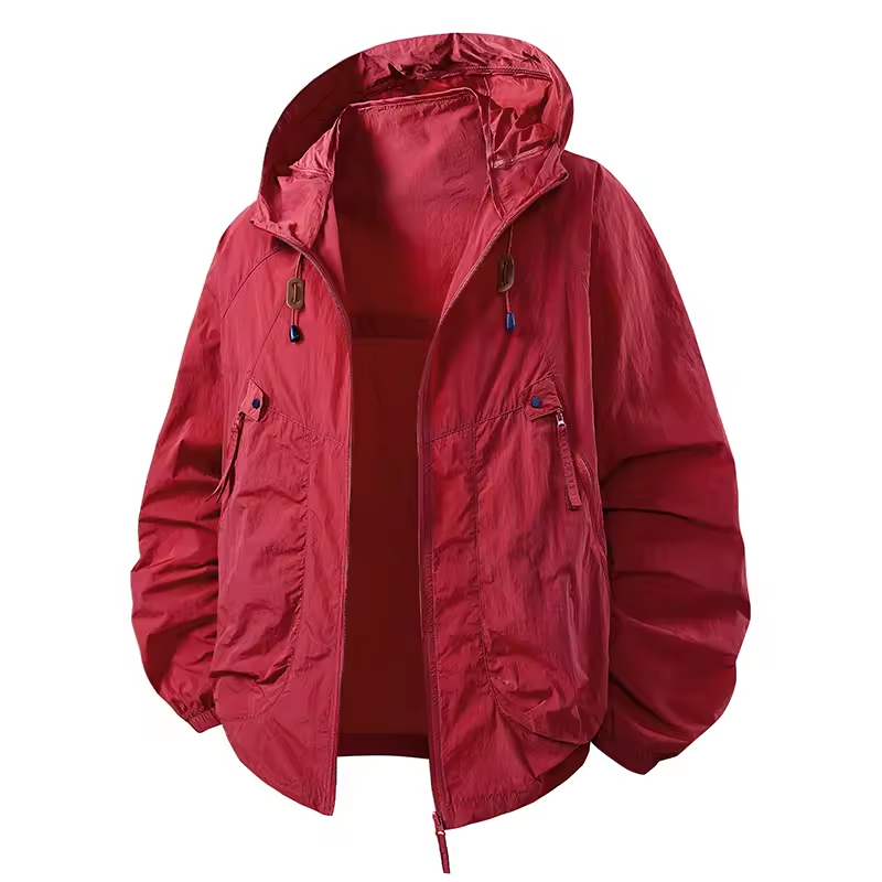 Waterproof Hooded Walking Jacket Lightweight All Weather Red Jacket & Coats