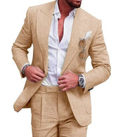 Mens Linen Suit Slim Fit 2 Piece Set Blazer Pants Summer Champagne Men's suit