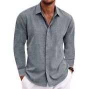 Mens Linen Long Sleeve Shirt Breathable Classic Fit Grey Shirts & Tops