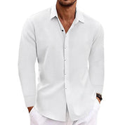Mens Linen Long Sleeve Shirt Breathable Classic Fit White Shirts & Tops