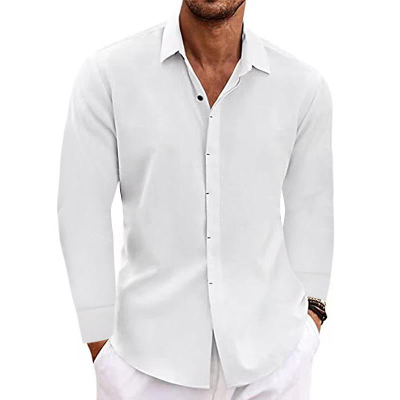 Mens Linen Long Sleeve Shirt Breathable Classic Fit White Shirts & Tops