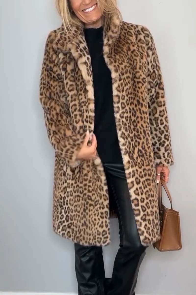 Leopard Print Coat Women Chic Warm Cozy Winter Outerwear - OKOHOKO™ FASHION