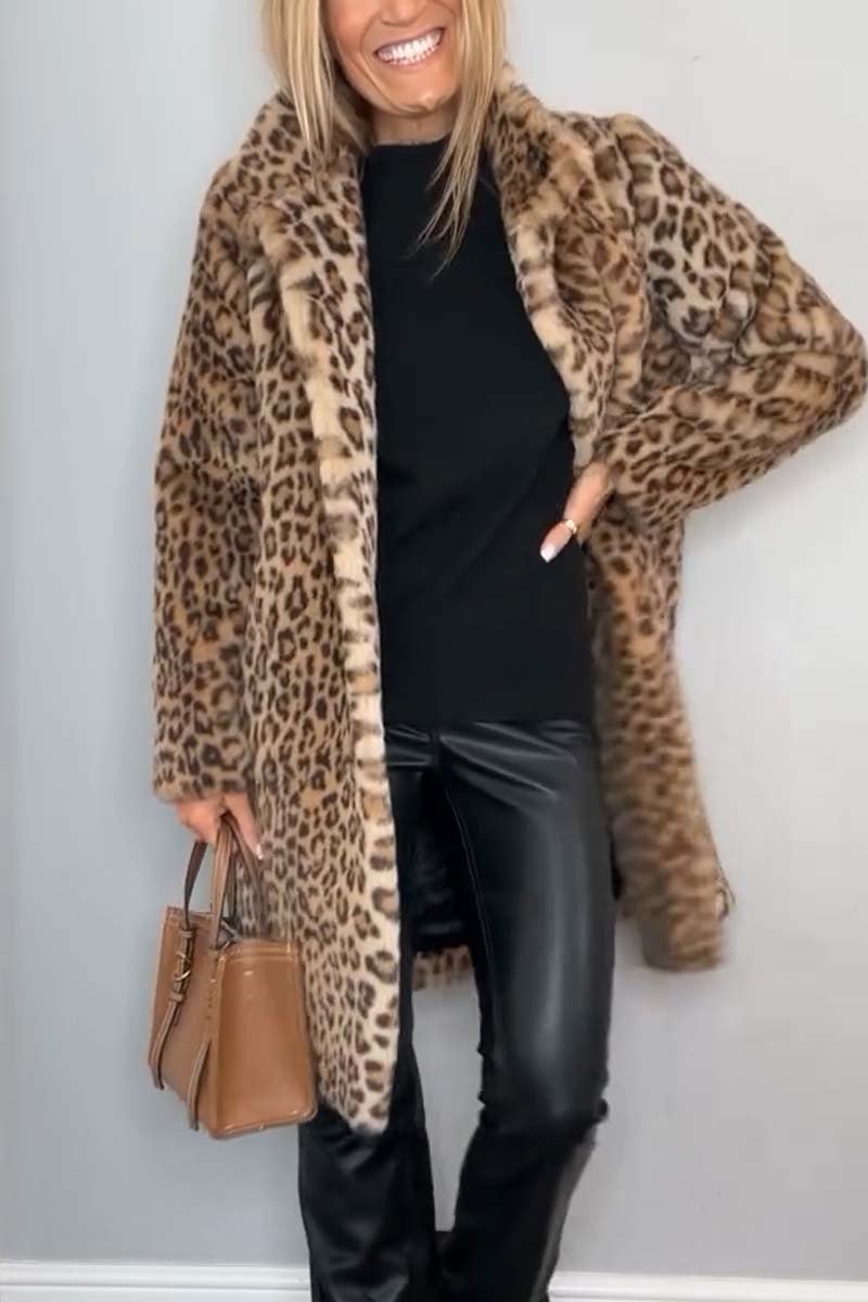 Leopard Print Coat Women Chic Warm Cozy Winter Outerwear - OKOHOKO™ FASHION