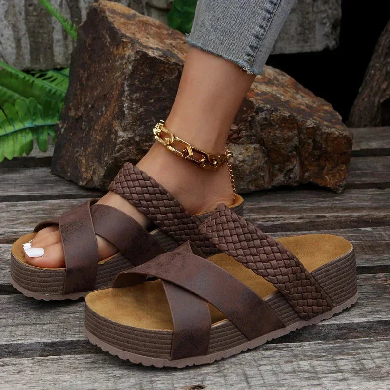 Womens Flatform Cork Sandals Vegan Leather Comfort - OKOHOKO™ FASHION