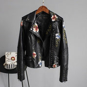 Embroidered Leather Jacket Women Elegant Tailored Fit - OKOHOKO™ FASHION
