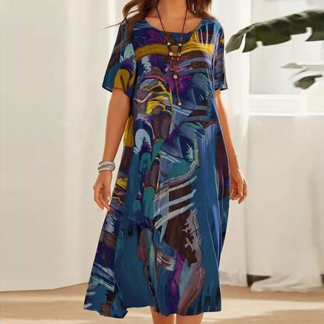 Taylor | Comfortable Floral Dress Blue Dresses