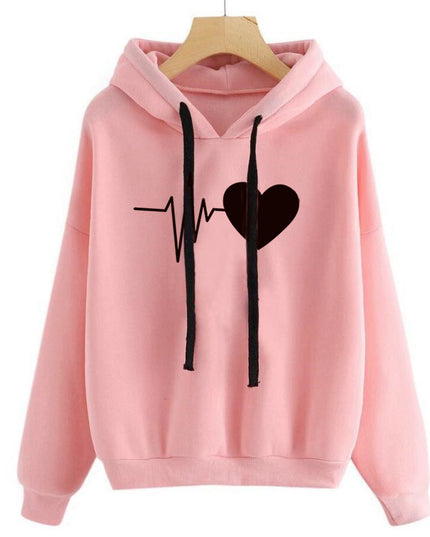 Heart-Print Streetwear Hoodie Pink Hoodie