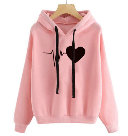 Heart-Print Streetwear Hoodie Pink Hoodie