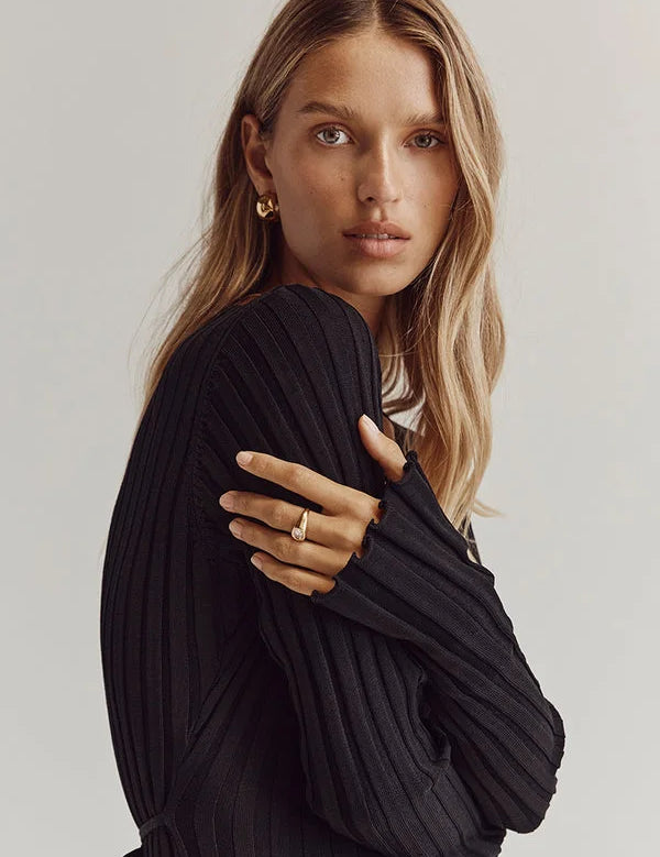 Eudora | Soft Ribbed Knit Bodycon Dress Black Dresses