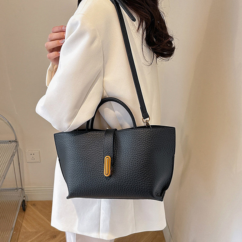 Women's Litchi Pattern Shoulder Bucket Bag Bag