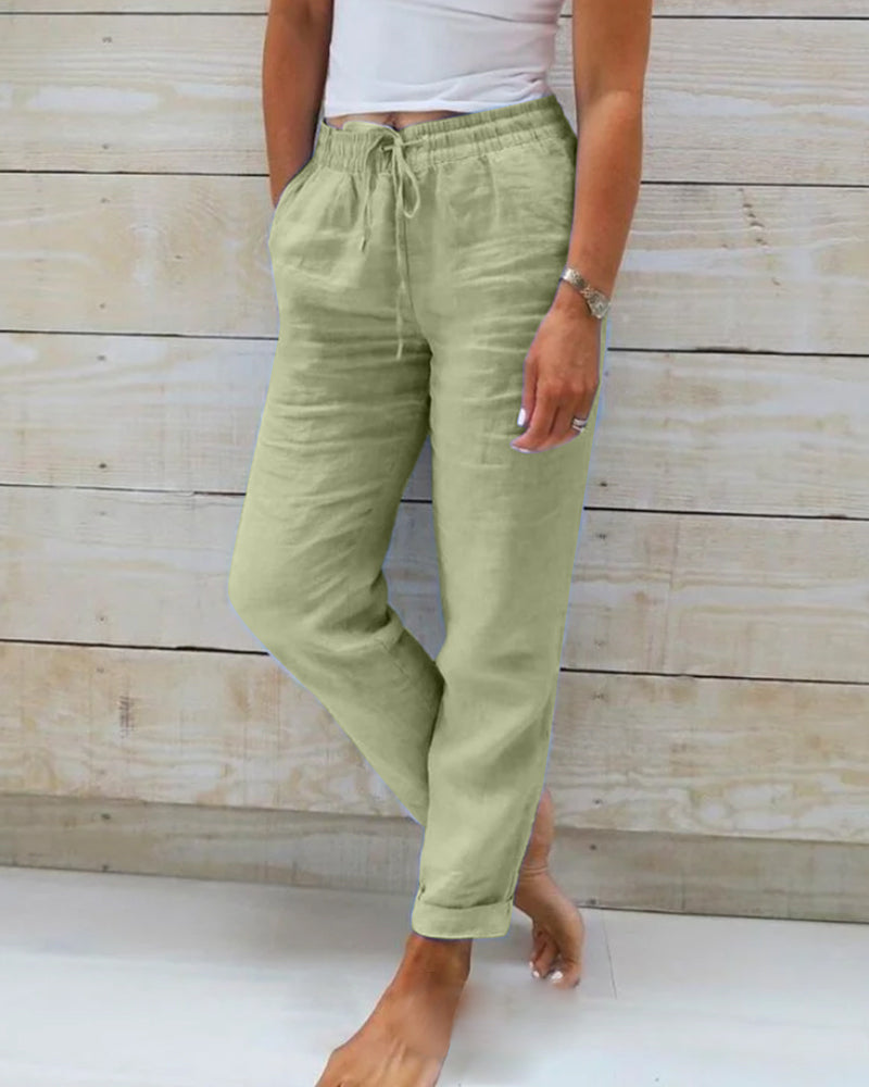 Monica | Elasticated trousers made of cotton and linen Green