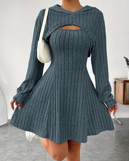 Women’s Two‑Piece Hooded Shawl Vest & Skirt Set Navy Blue Skirts