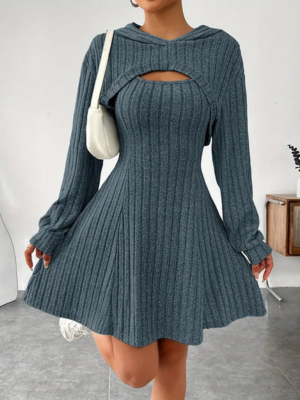 Women’s Two‑Piece Hooded Shawl Vest & Skirt Set Navy Blue Skirts