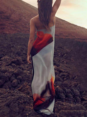 Abstract Tulip Print Vacation Slip H-Line Maxi Dress Dresses