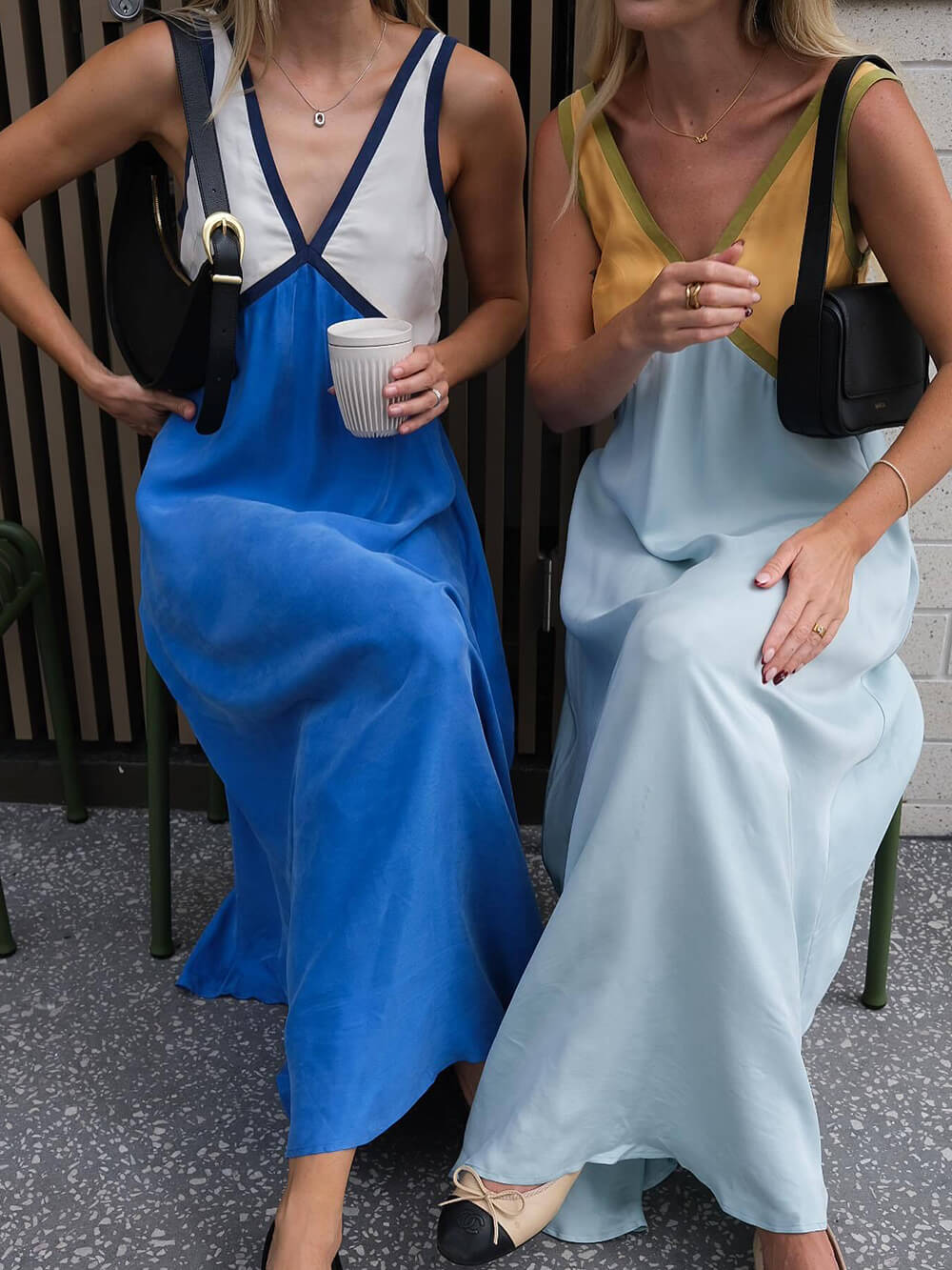 V-neck Contrasting Color Splicing Chic Dress Dresses