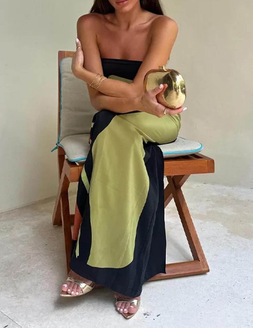 Off Shoulder Fashion Contrast Sleeveless Printed Maxi Dress Dresses