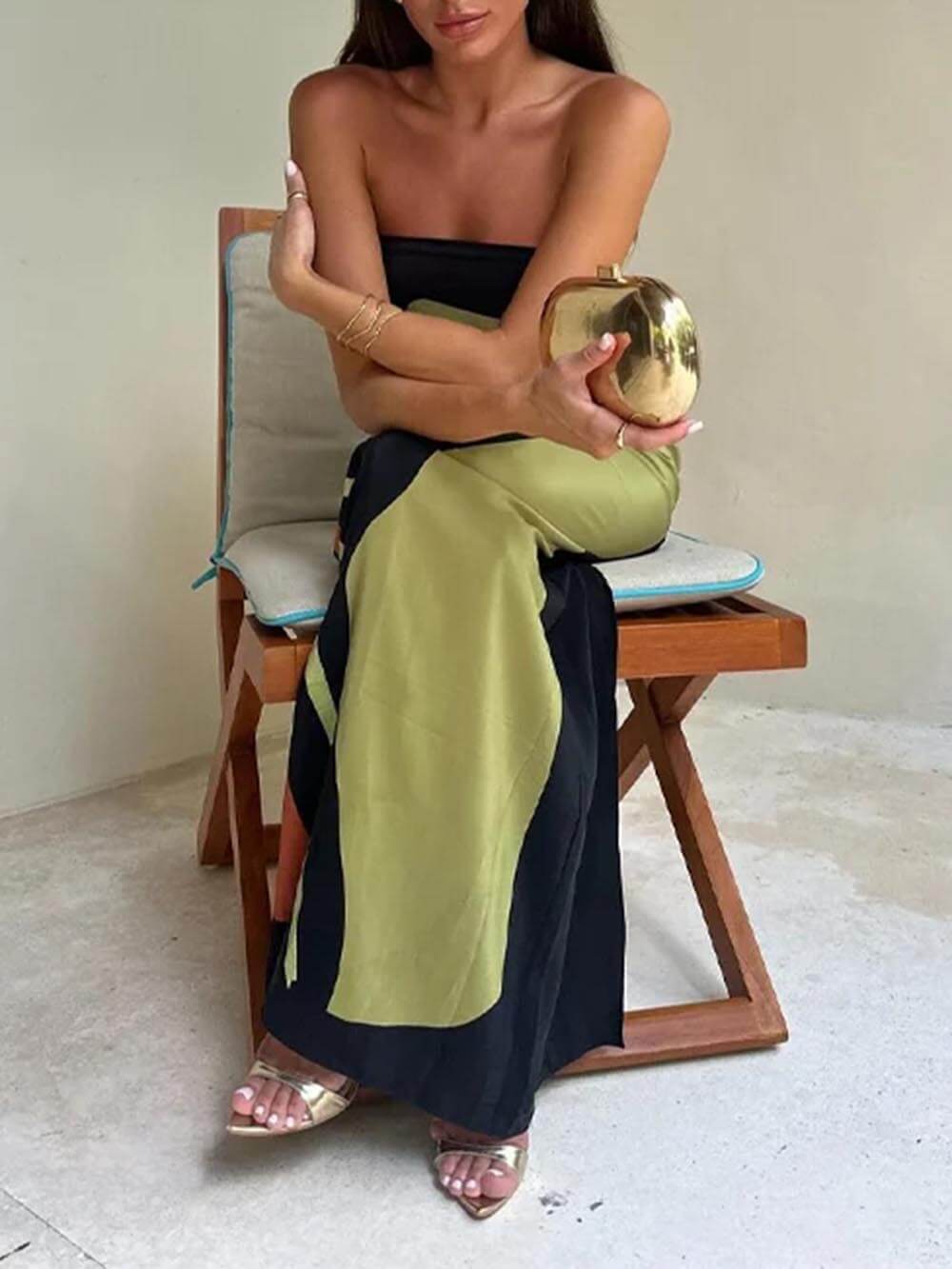 Off Shoulder Fashion Contrast Sleeveless Printed Maxi Dress Dresses