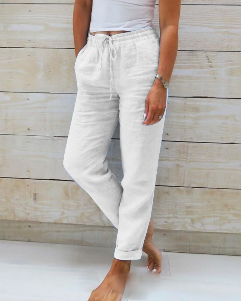 Monica | Elasticated trousers made of cotton and linen White