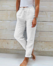 Monica | Elasticated trousers made of cotton and linen White