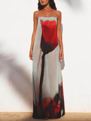 Abstract Tulip Print Vacation Slip H-Line Maxi Dress Dresses