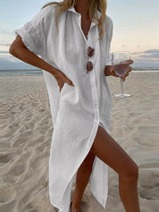 Concept Simple Maxi Shirt Dress White Dresses