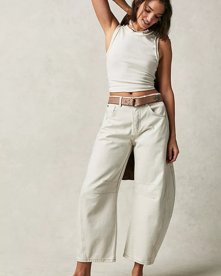 High-Stretch Mid-Rise Barrel Jeans Women Pants