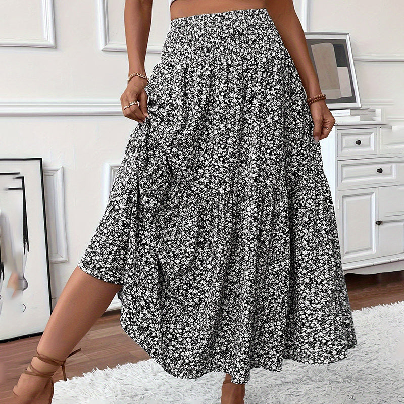 Women's Boho Floral Maxi Skirt Black Skirts