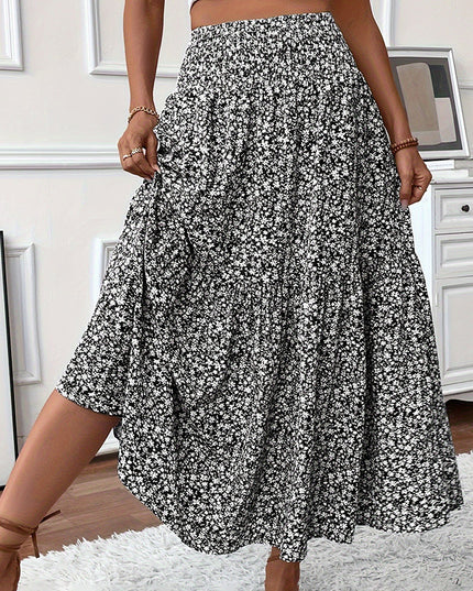 Women's Boho Floral Maxi Skirt Black Skirts