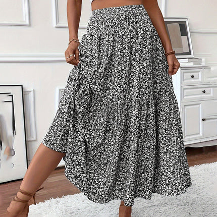 Women's Boho Floral Maxi Skirt Black Skirts