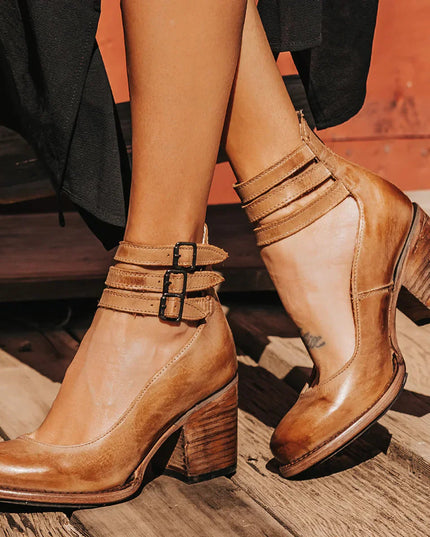 Comfortable and Elegant Thick-heeled Shoes Brown Woman Shoes