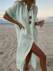 Concept Simple Maxi Shirt Dress Green Dresses