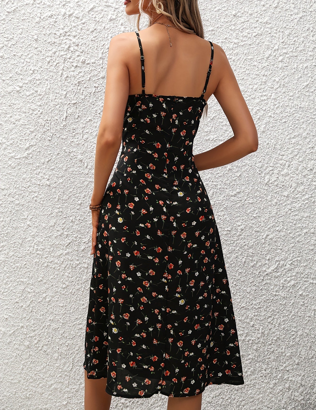 Polka Dot Split Suspender Maxi Dress Dresses