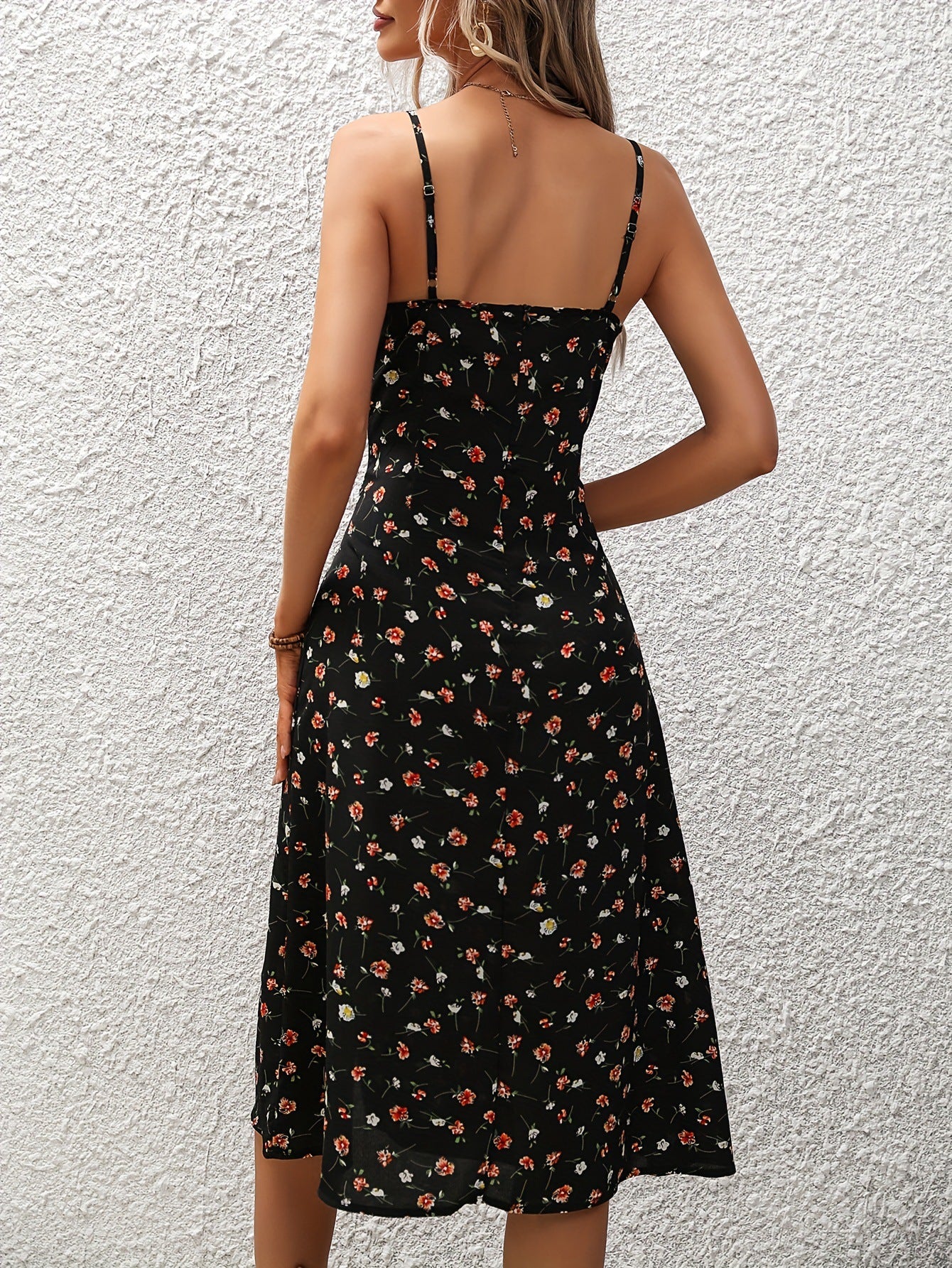 Polka Dot Split Suspender Maxi Dress Dresses