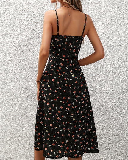 Polka Dot Split Suspender Maxi Dress Dresses