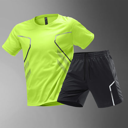 Men's Quick-Dry Breathable Short Sleeve Sports T-Shirt Fluorescent Green Suit T-Shirt