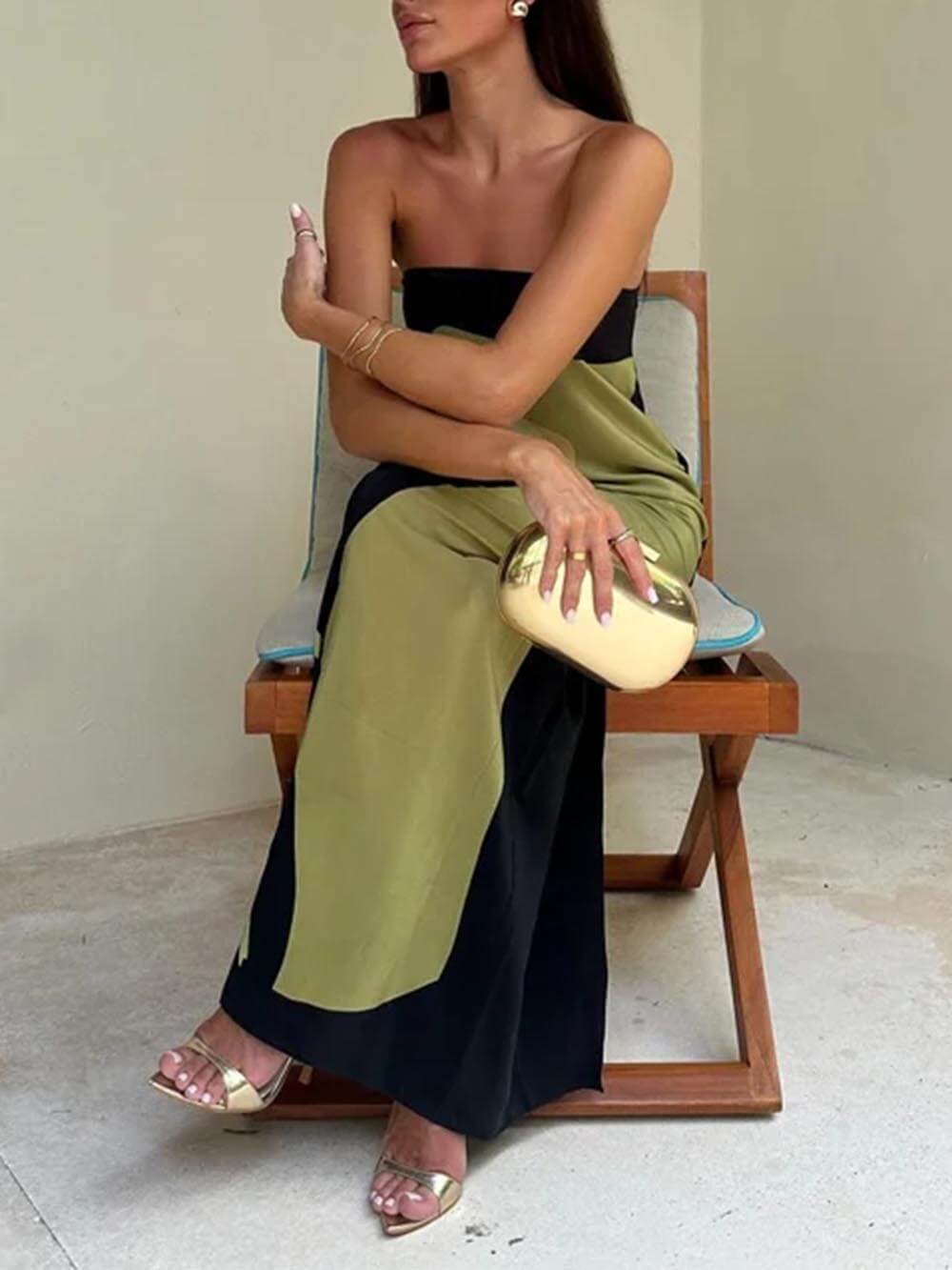 Off Shoulder Fashion Contrast Sleeveless Printed Maxi Dress Dresses