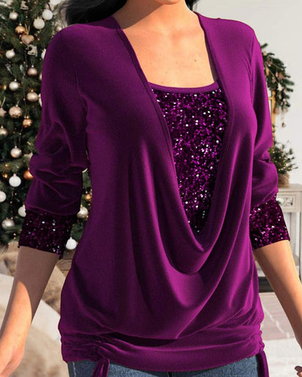 Elodie Lavin Sequin‑Embellished Long‑Sleeve Blouse Purple Dresses