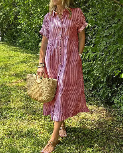 Celira – Striped Button-Up Shirt Red Dress