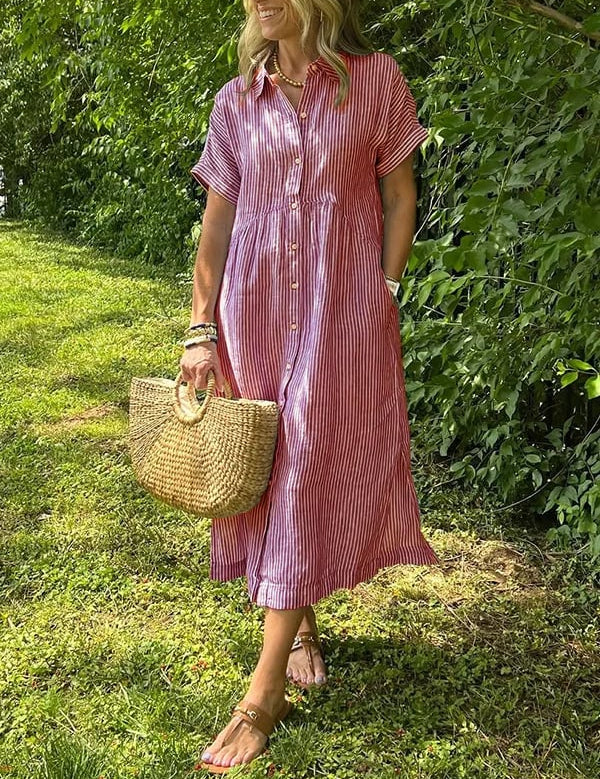 Celira Striped Button-Up Shirt Red Dress