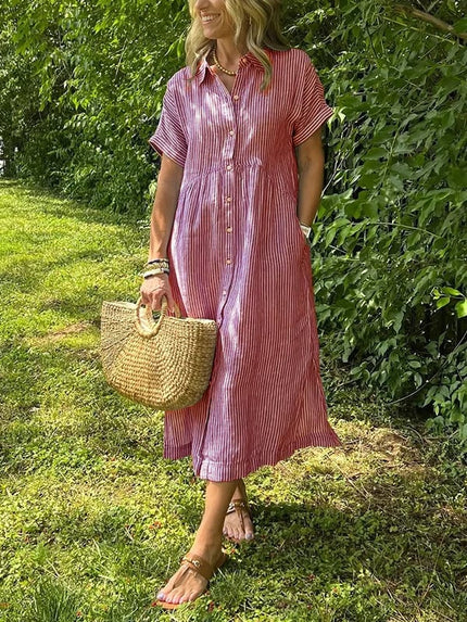 Celira – Striped Button-Up Shirt Red Dress