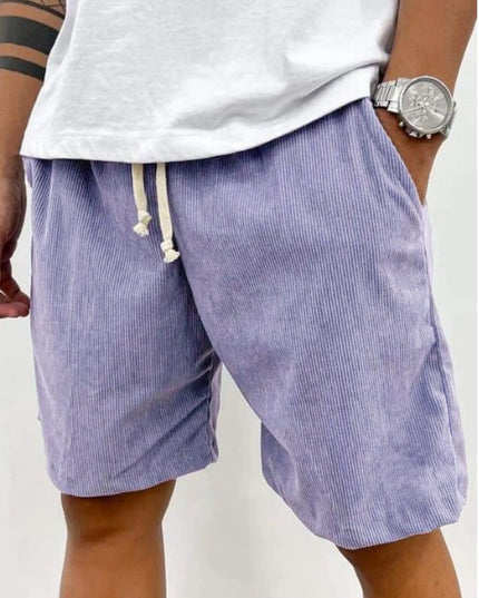 Men’s Corduroy Drawstring Shorts Purple Men Shorts