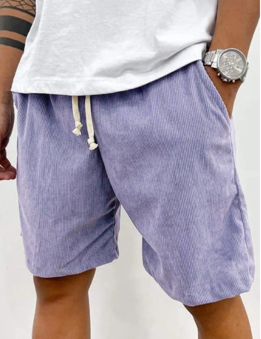 Men’s Corduroy Drawstring Shorts Purple Men Shorts