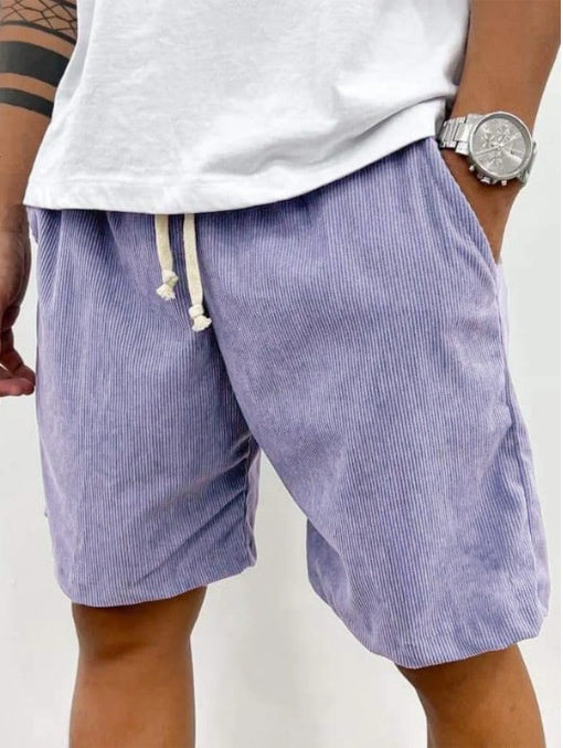 Men’s Corduroy Drawstring Shorts Purple Men Shorts